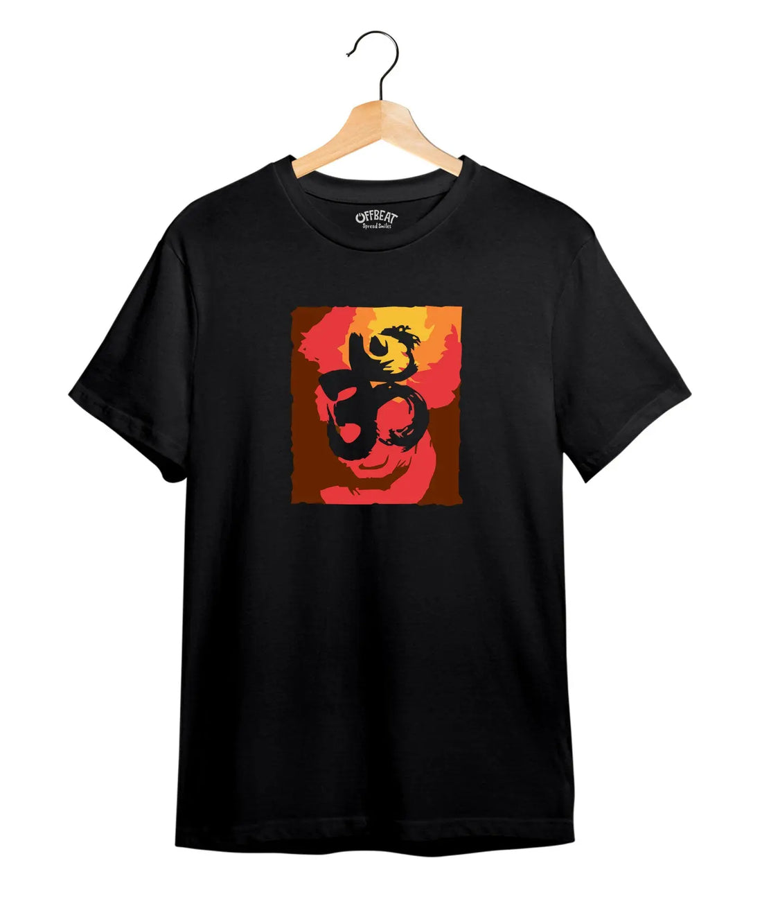 "Dynamic Om" Printed T-Shirt – Premium Round Neck - Black - 100% Cotton Offbeat