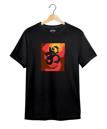 "Dynamic Om" Printed T-Shirt – Premium Round Neck - Black - 100% Cotton Offbeat
