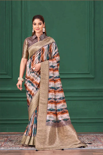Elegant Multicolor Designer Saree with Blouse & Golden Zari Border RTI