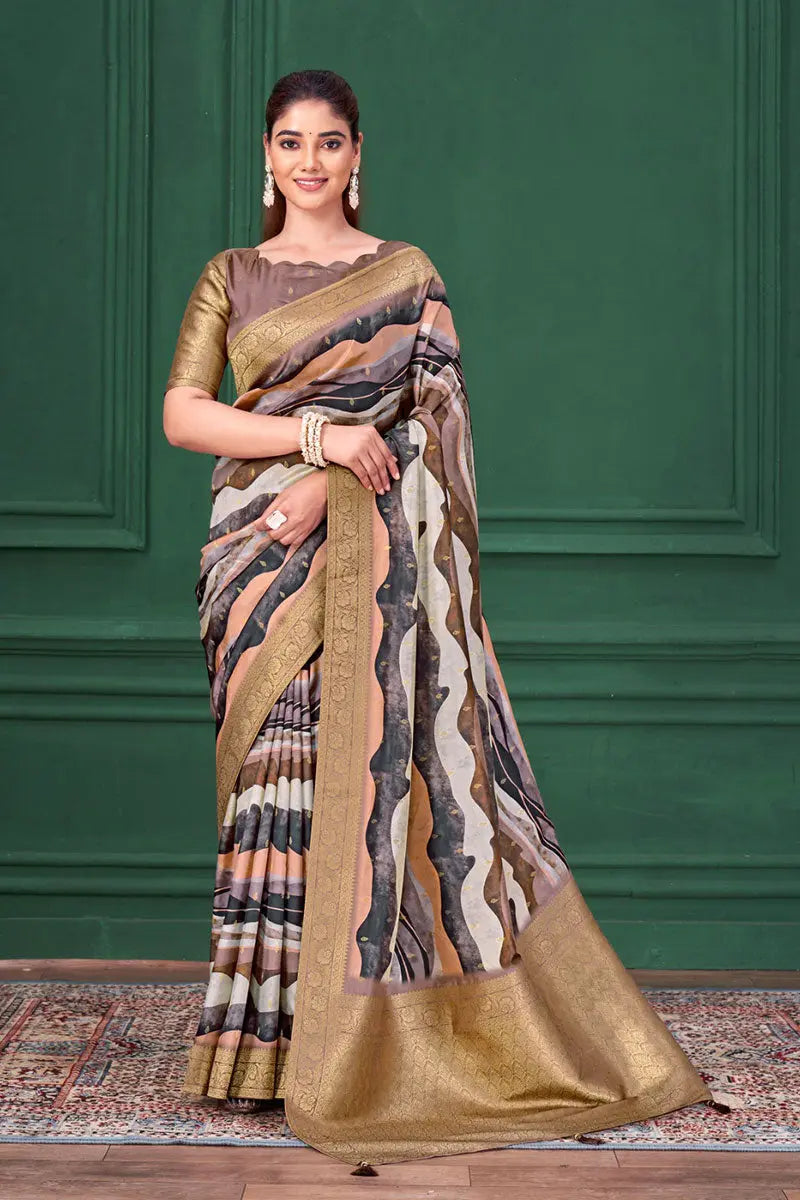 Elegant Multicolor Designer Saree with Golden Zari Border RTI