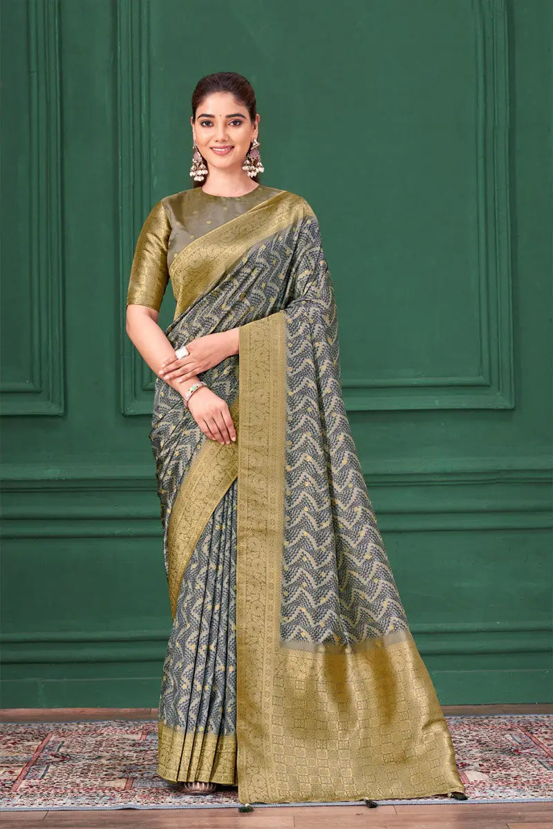 Elegant Multicolor Designer Saree with Multi Colour Blouse & Golden Zari Border RTI