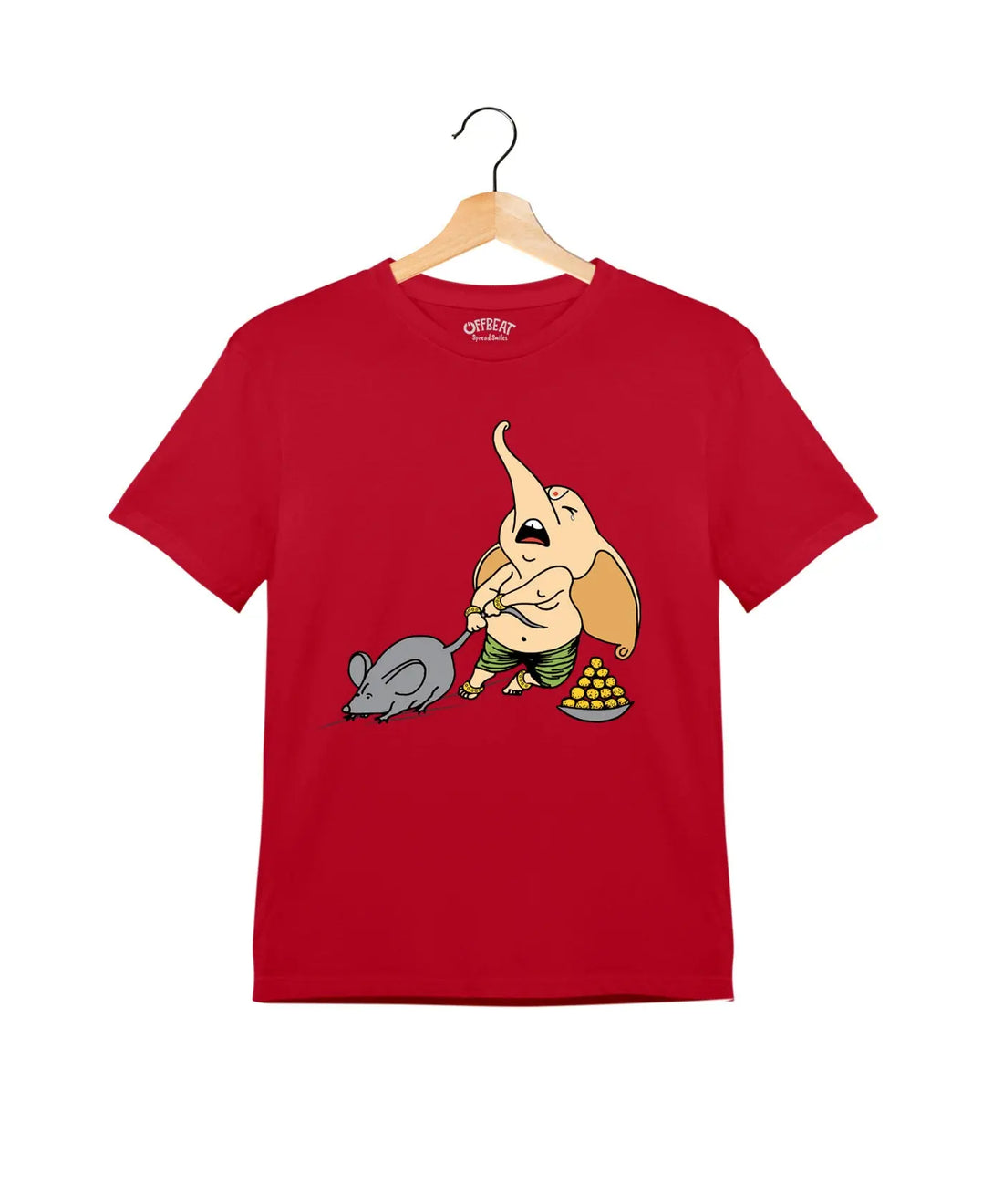 "Elephant and Mouse" - Kids Unisex T-Shirt – Premium Round Neck - Basil Green and Red - 100% Cotton Offbeat