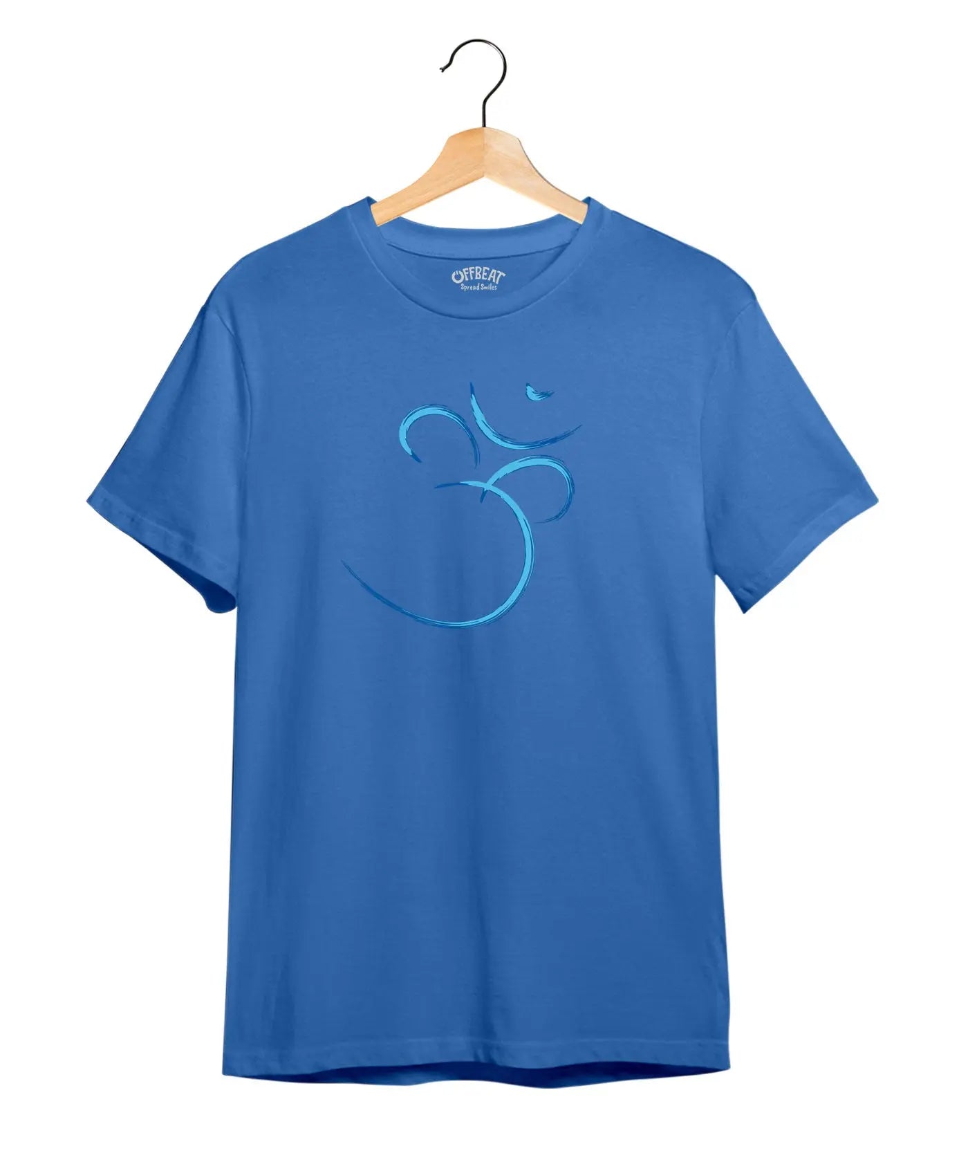 "Embossed Om Art" Printed T-Shirt – Premium Round Neck - Electric Blue - 100% Cotton Offbeat