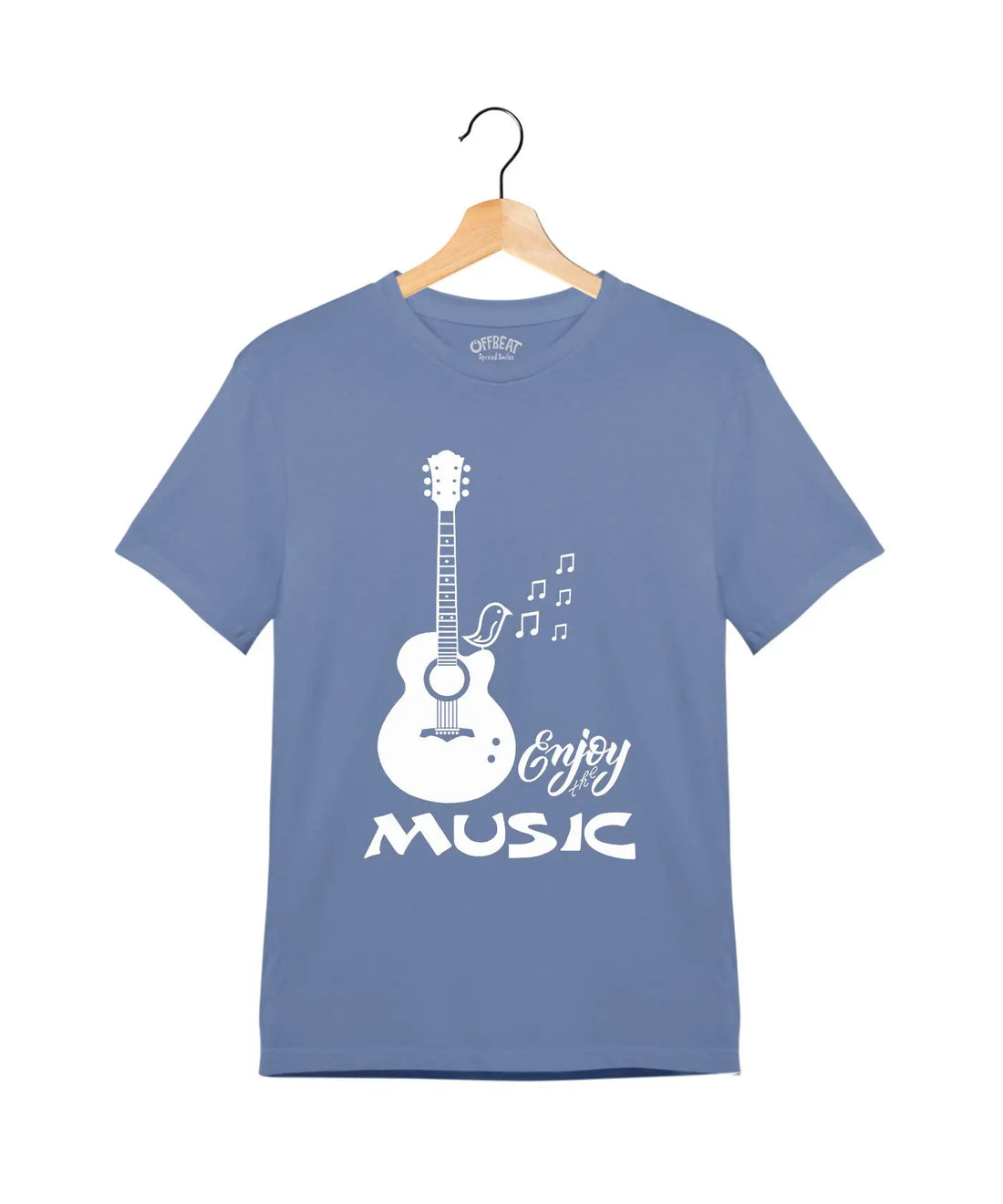 "Enjoy Music" - Juniors Unisex T-Shirt –  Premium Round Neck - Pigeon Blue - 100% Cotton Offbeat