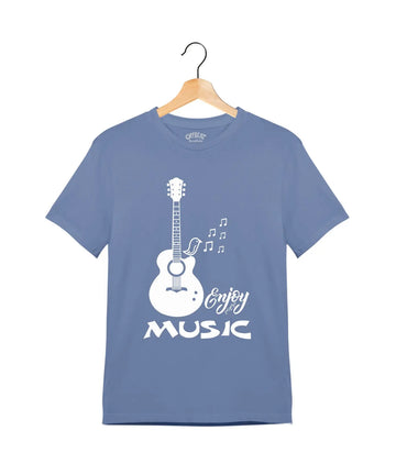 "Enjoy Music" - Juniors Unisex T-Shirt –  Premium Round Neck - Pigeon Blue - 100% Cotton Offbeat
