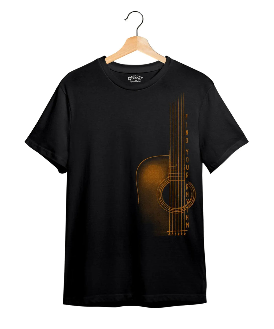 "Find Your Rhythm" Printed T-Shirt – Premium Round Neck - Black - 100% Cotton Offbeat