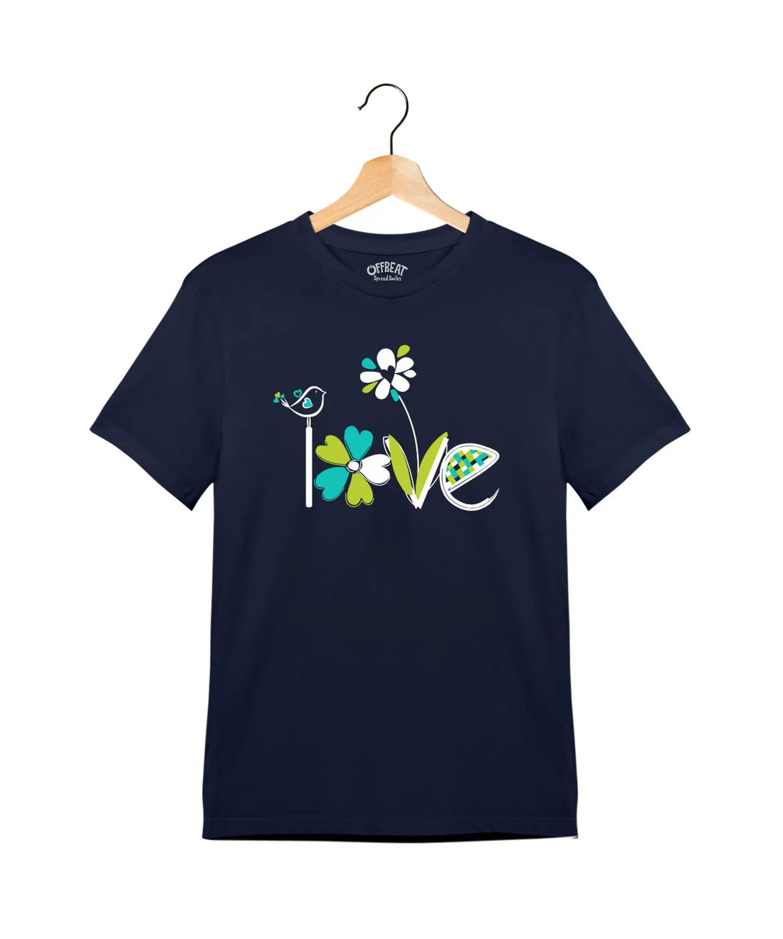 "Flower Love" - Juniors Unisex T-Shirt –  Premium Round Neck - Navy Blue - 100% Cotton Offbeat
