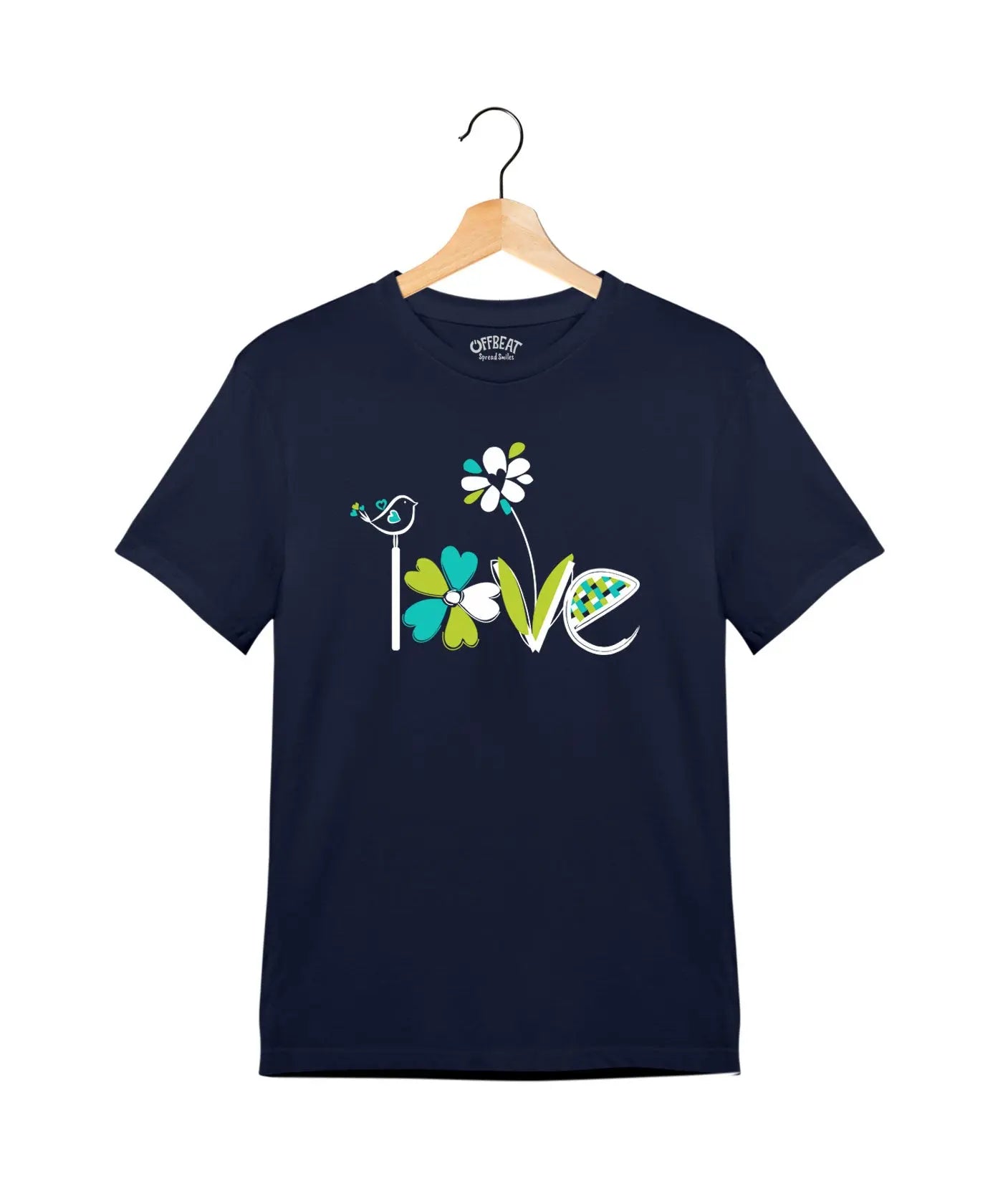 "Flower Love" - Juniors Unisex T-Shirt –  Premium Round Neck - Navy Blue - 100% Cotton Offbeat