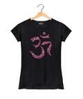 Flower Om - Women’s T-Shirt –  Premium Round Neck - Black - 100% Cotton Offbeat