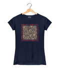 Flowers And Leaves Art - Women’s T-Shirt –  Premium Round Neck - Navy Blue - 100% Cotton Offbeat