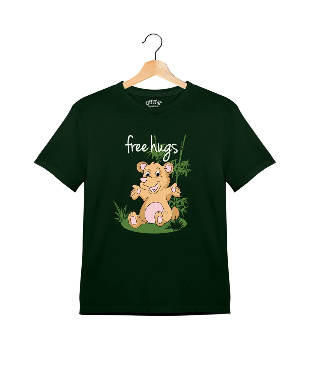 "Free Hugs" - Kids Unisex T-Shirt – Premium Round Neck - Bottle Green - 100% Cotton Offbeat