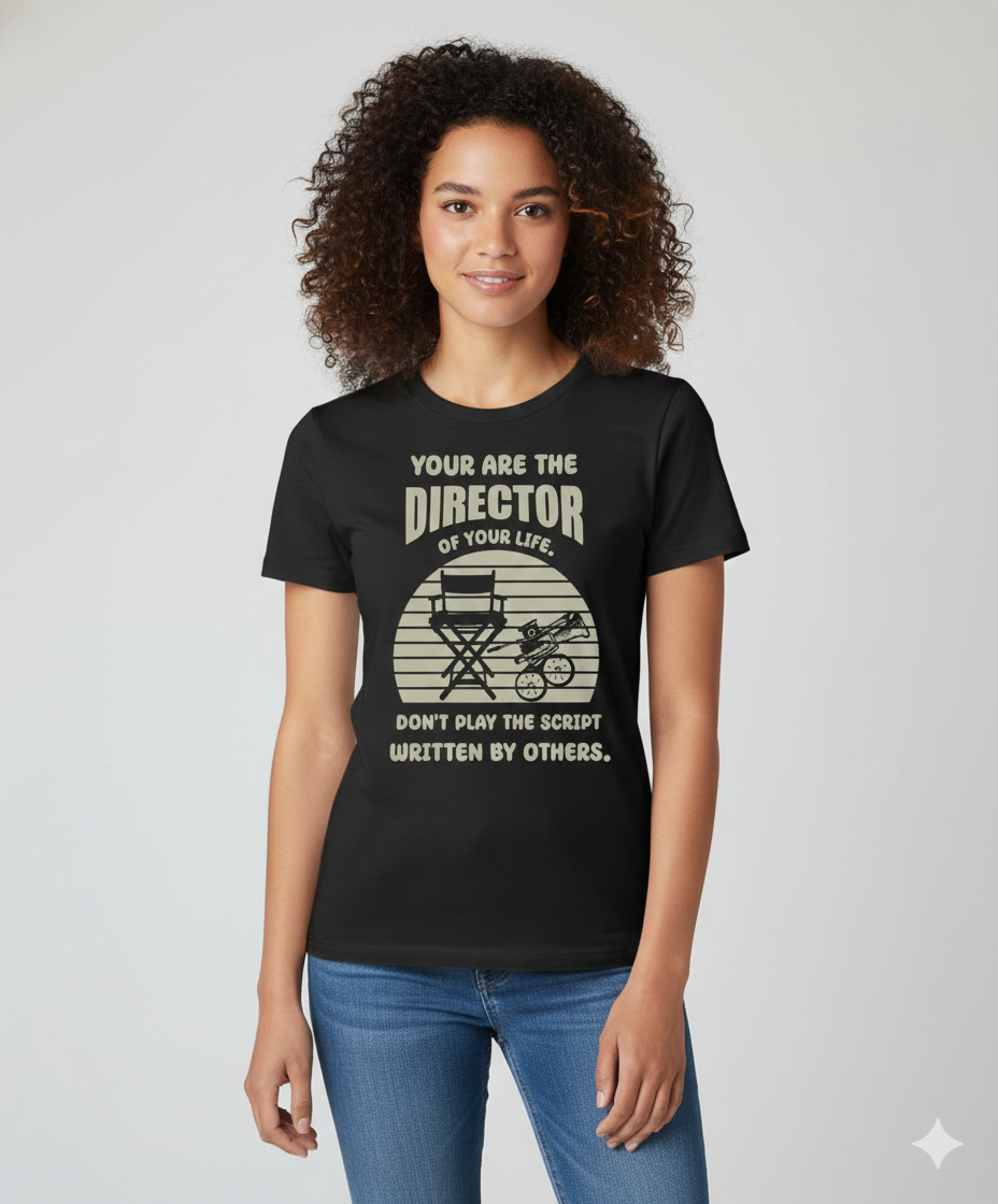 Women You Are The Director Graphic T-Shirt – Black & White Cotton Casual Tee Offbeat