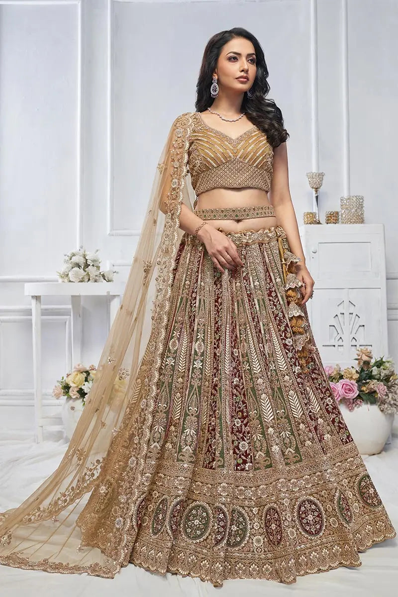 Golden Heavy Embroidered Bridal Lehenga with Mirror & Zari Detailing KSR