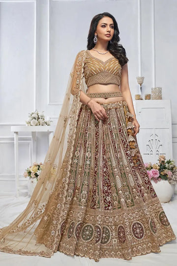 Golden Heavy Embroidered Bridal Lehenga with Mirror & Zari Detailing KSR
