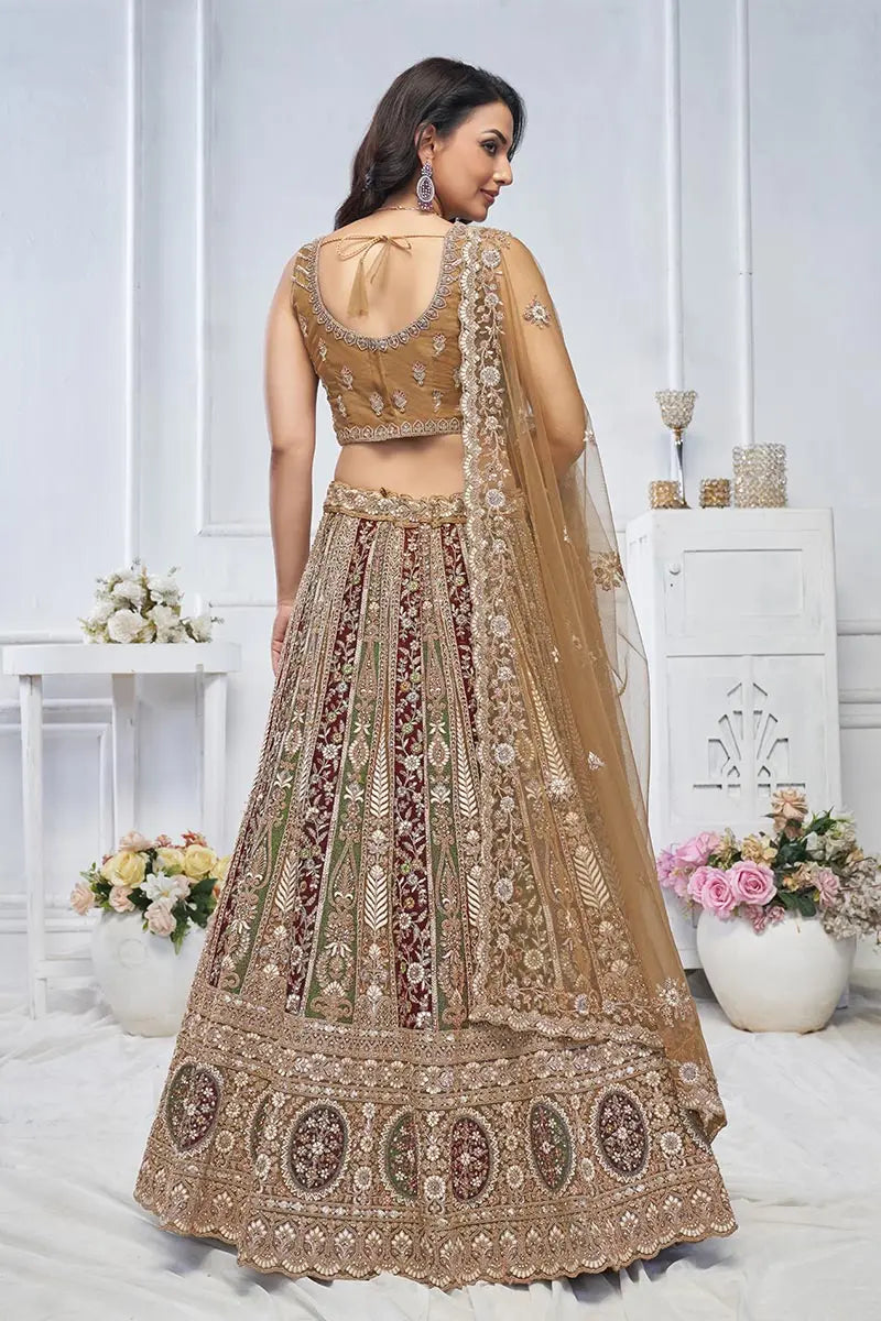 Golden Heavy Embroidered Bridal Lehenga with Mirror & Zari Detailing KSR