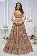 Golden Heavy Embroidered Bridal Lehenga with Mirror & Zari Detailing KSR
