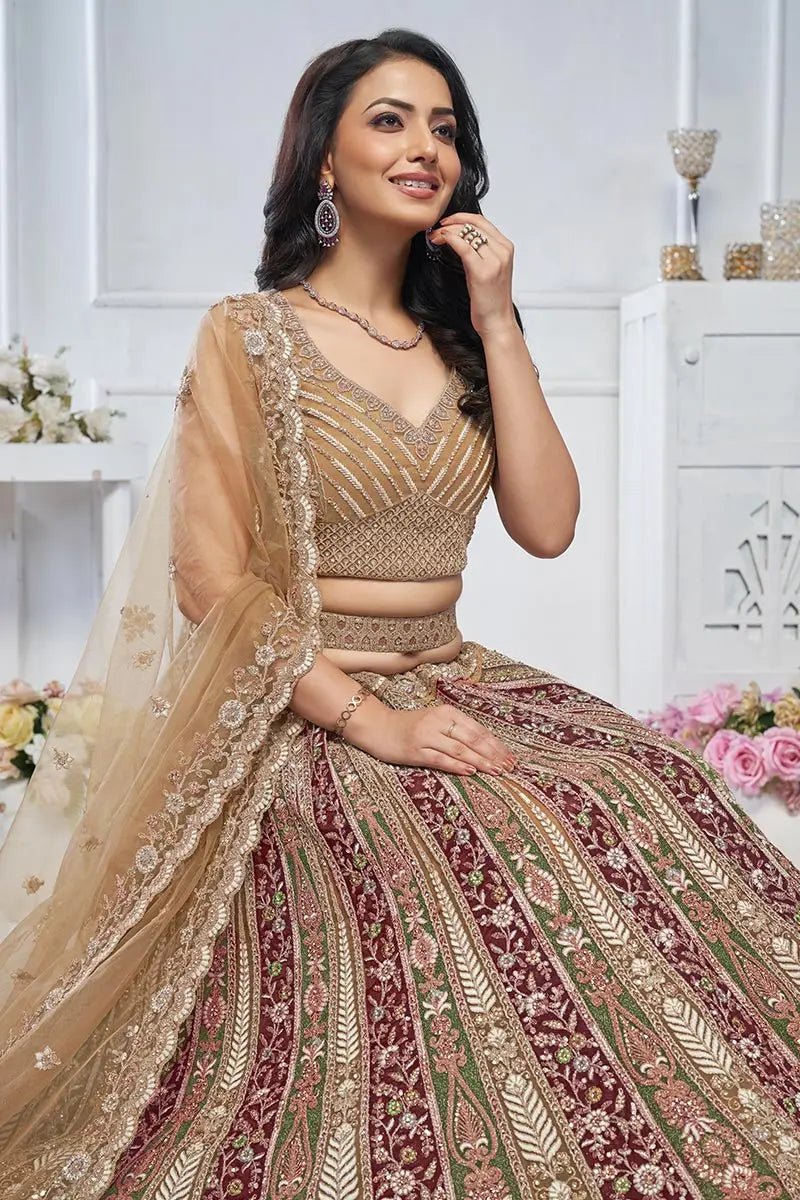 Golden Heavy Embroidered Bridal Lehenga with Mirror & Zari Detailing KSR