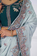 Graceful grey in Rich Silk Fendi Saree with Zari and Sparkling Sequins KSR