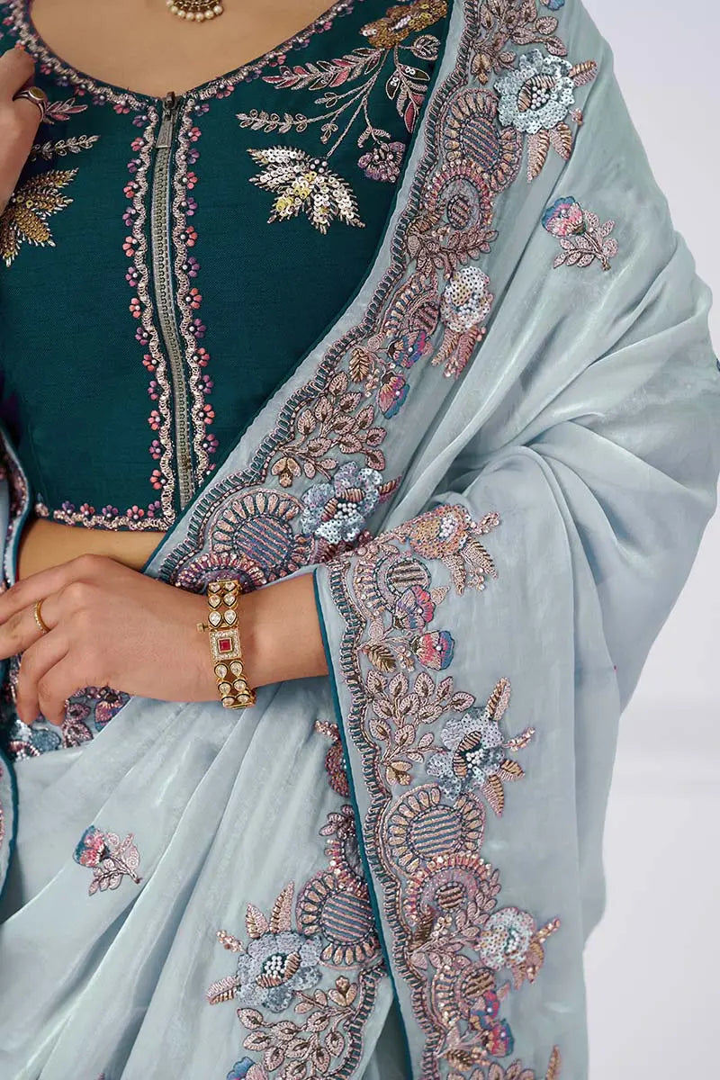Graceful grey in Rich Silk Fendi Saree with Zari and Sparkling Sequins KSR