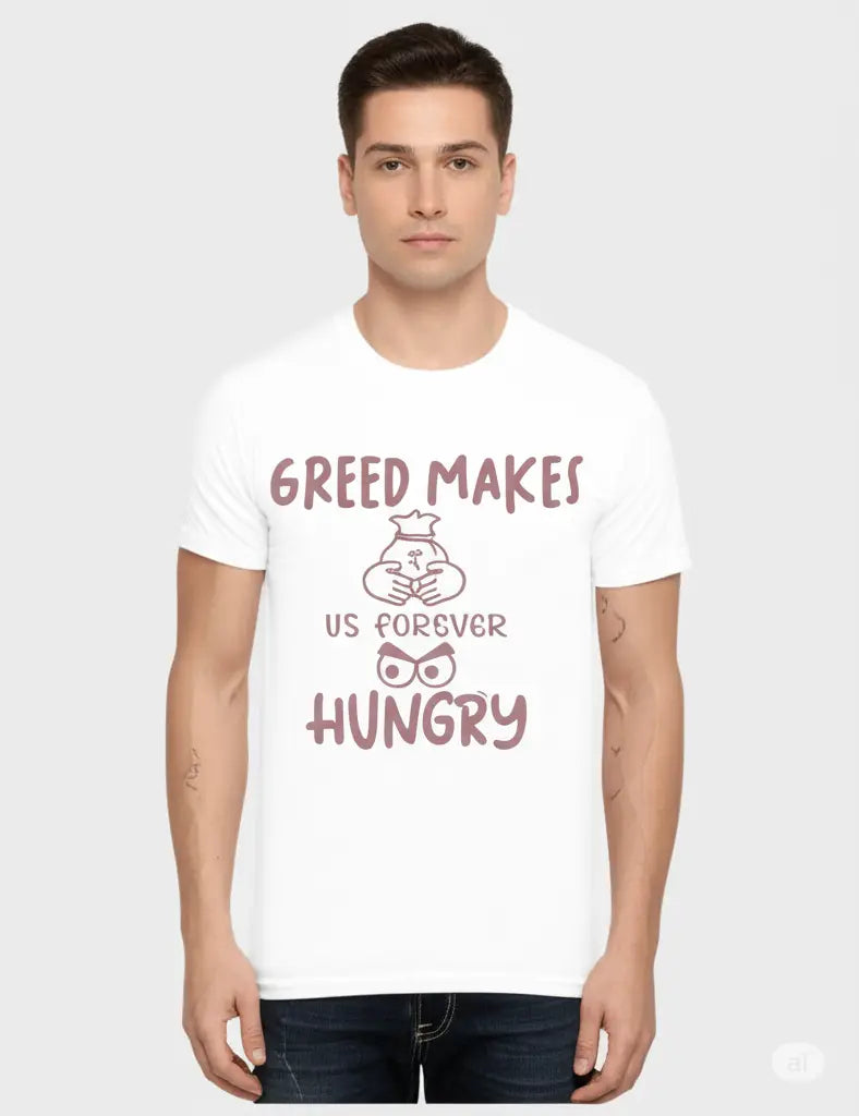 Greed Makes Hungry - Graphic T-Shirt – 100% Cotton - Sunflower Yellow & White Variants Offbeat