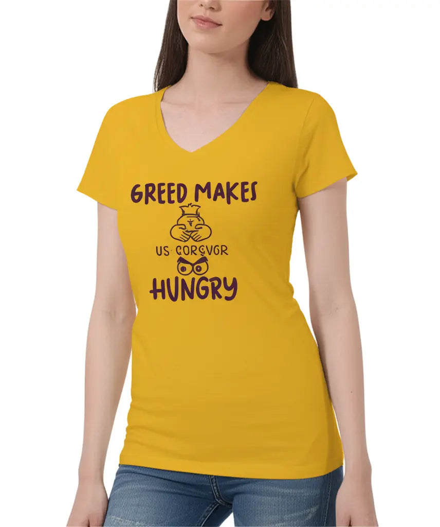 Greed Makes Hungry - Graphic T-Shirt – 100% Cotton - Sunflower Yellow & White Variants Offbeat