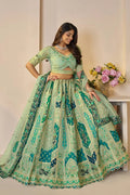 Green Banarasi silk lehengas with Sequin & Zari Work KSR