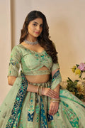 Green Banarasi silk lehengas with Sequin & Zari Work KSR