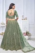 Green Heavy Embroidered Bridal Lehenga with Mirror & Zari Detailing KSR