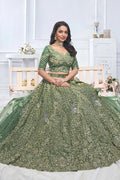Green Heavy Embroidered Bridal Lehenga with Mirror & Zari Detailing KSR
