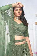 Green Heavy Embroidered Bridal Lehenga with Mirror & Zari Detailing KSR