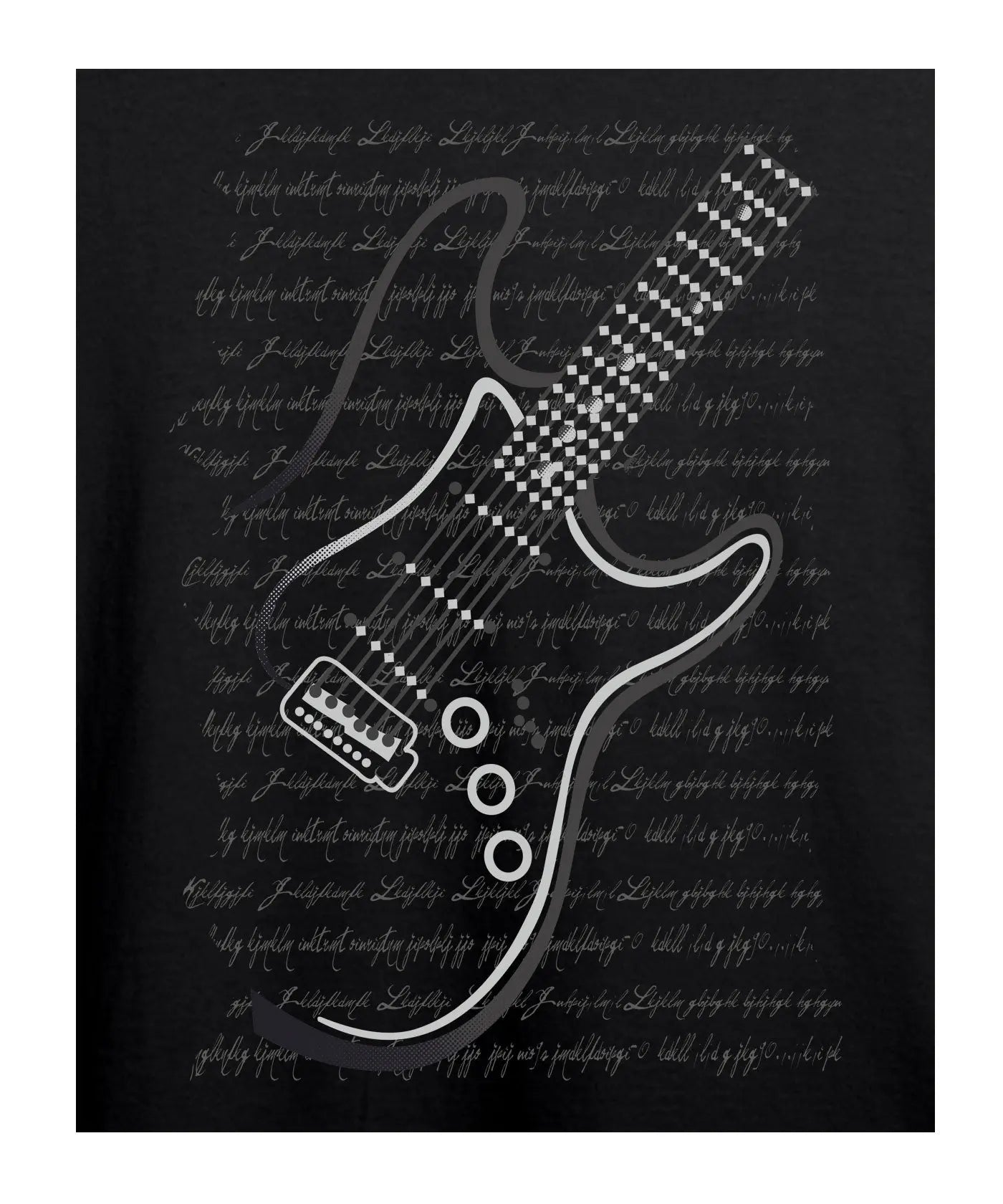 "Guitar" Printed T-Shirt – Premium Round Neck - Black - 100% Cotton Offbeat