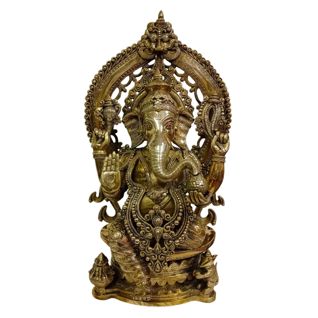 Handcrafted Black Brass Ganesha Statue – 26.7" | Glossy Finish | 33.3 kg | Hindu God Idol from India INDIGO ETHNICS