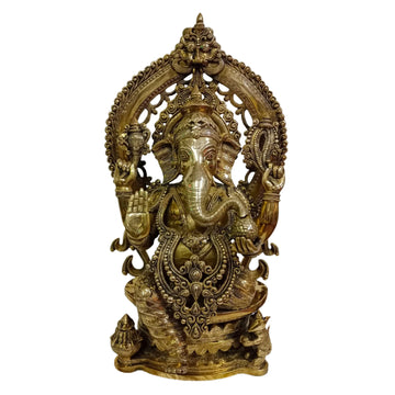 Handcrafted Black Brass Ganesha Statue – 26.7" | Glossy Finish | 33.3 kg | Hindu God Idol from India INDIGO ETHNICS