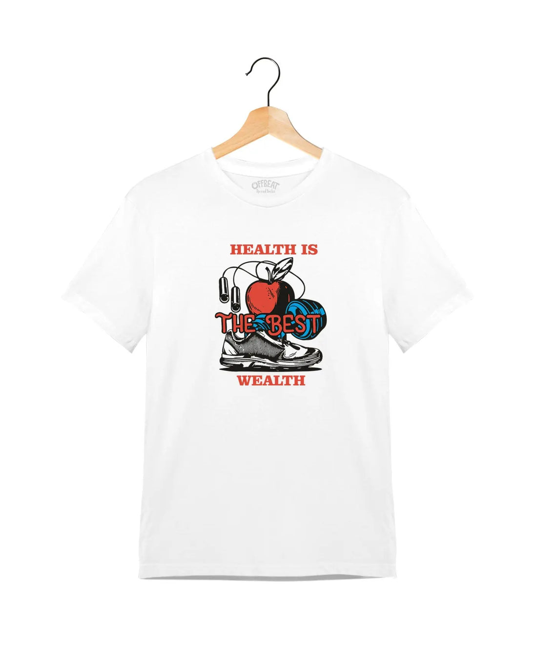 "Health Is Wealth" - Juniors Unisex T-Shirt –  Premium Round Neck - White - 100% Cotton Offbeat