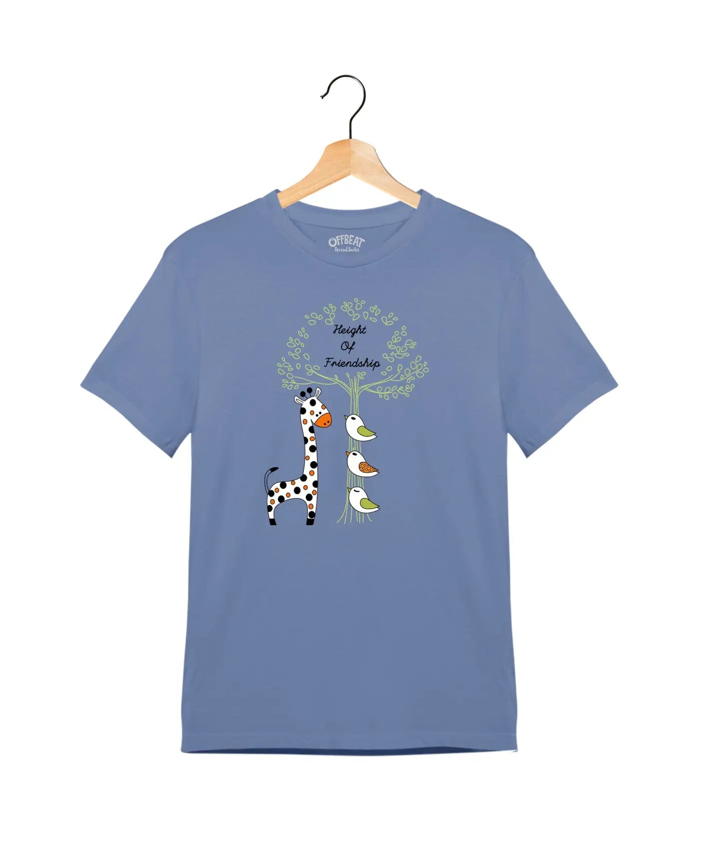 "Height of Friendship" - Juniors Unisex T-Shirt –  Premium Round Neck - Pigeon Blue - 100% Cotton Offbeat