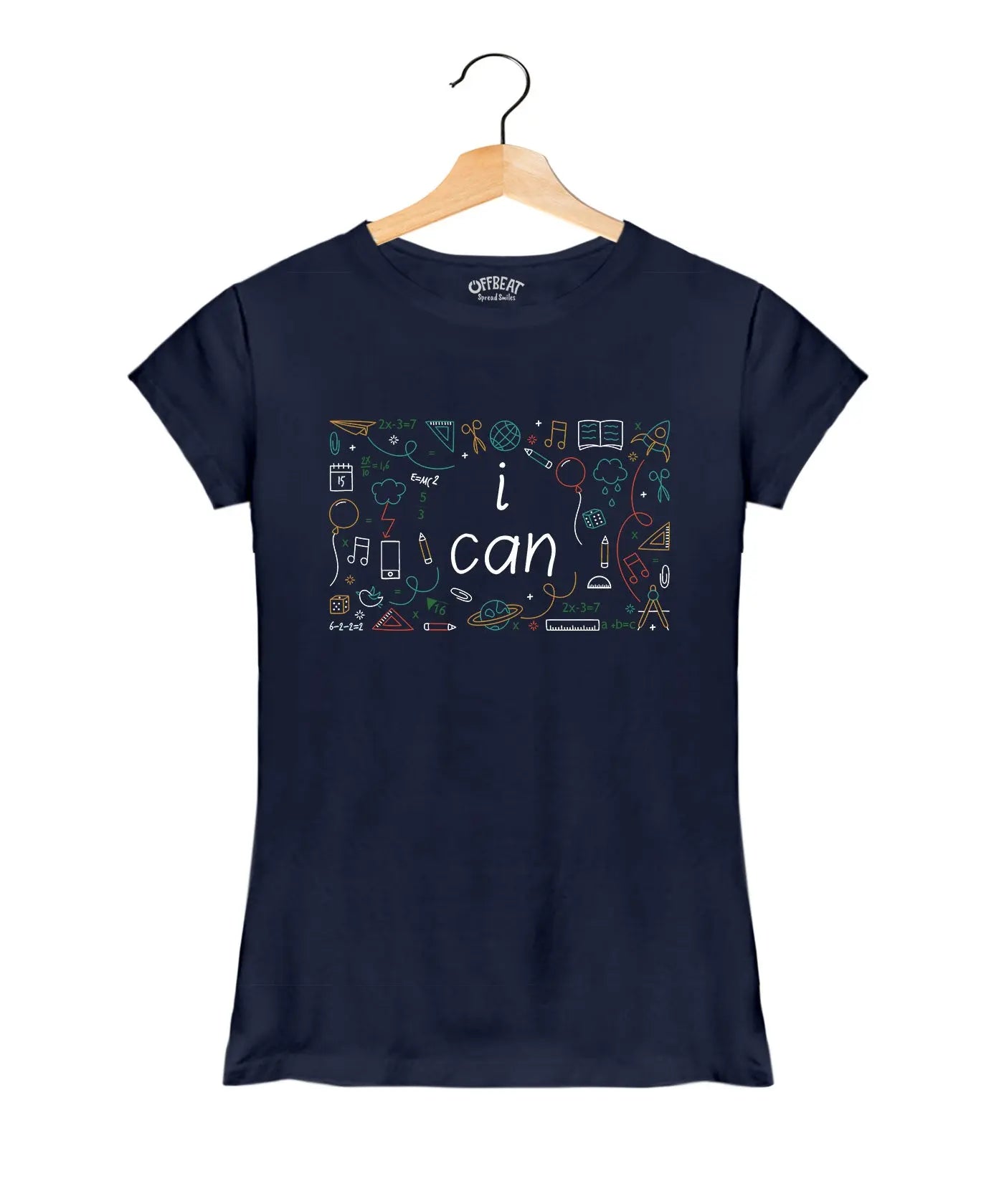 I Can - Women’s T-Shirt –  Premium Round Neck - Navy Blue - 100% Cotton Offbeat
