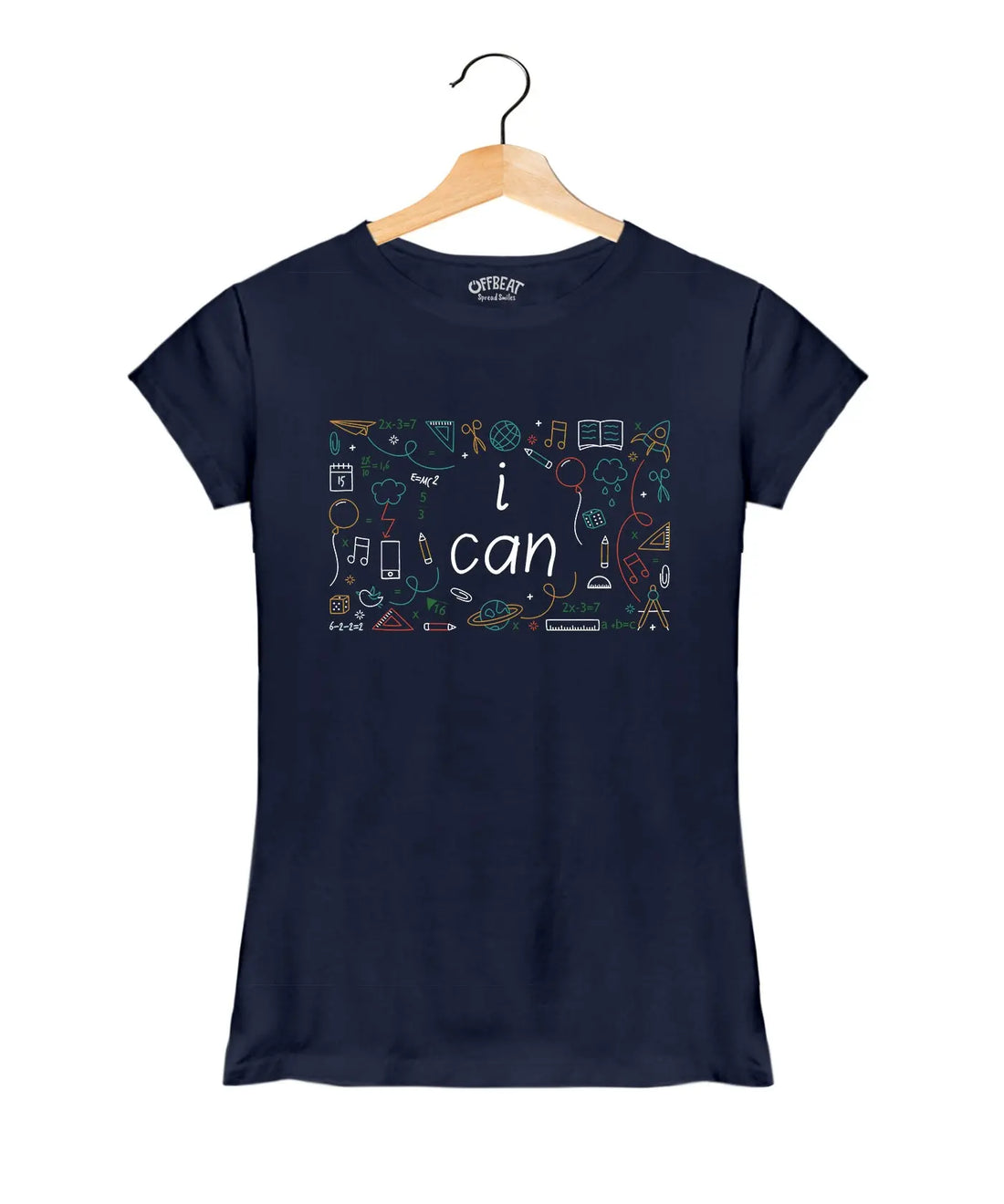 I Can - Women’s T-Shirt –  Premium Round Neck - Navy Blue - 100% Cotton Offbeat