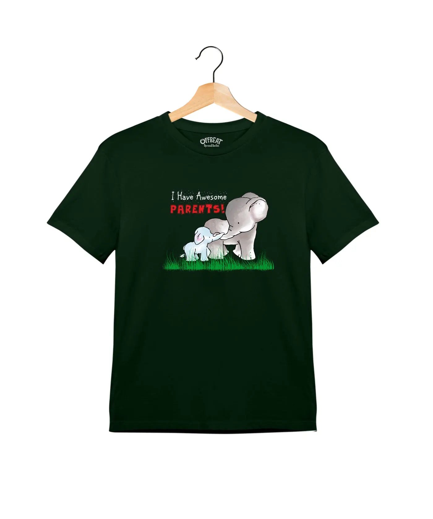 "I Have Awesome Parents" - Kids Unisex T-Shirt – Premium Round Neck - Bottle Green - 100% Cotton Offbeat