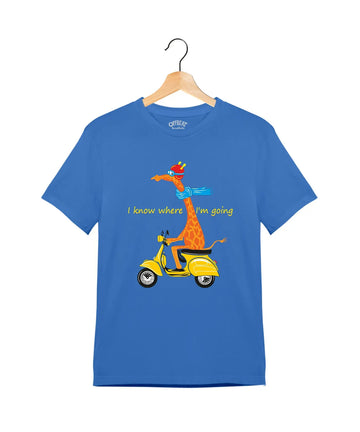 "I Know Where I’m Going" - Juniors Unisex T-Shirt –  Premium Round Neck - Electric Blue - 100% Cotton Offbeat