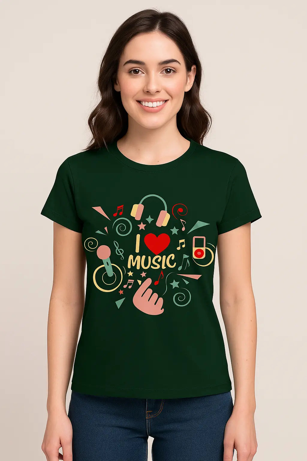 I Love Music - Graphic T-Shirt – Bottle Green - 100% Cotton Offbeat