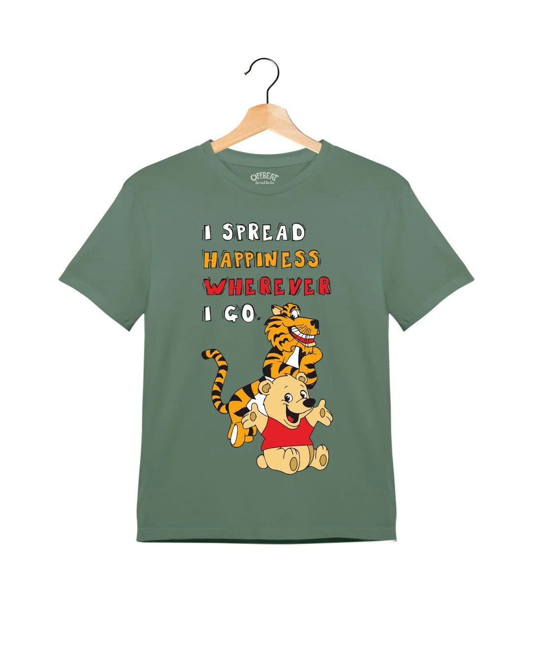 "I Spread Happiness" - Kids Unisex T-Shirt – Premium Round Neck - Basil Green - 100% Cotton Offbeat