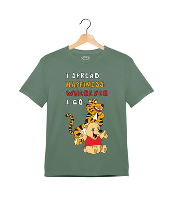 "I Spread Happiness" - Kids Unisex T-Shirt – Premium Round Neck - Basil Green - 100% Cotton Offbeat
