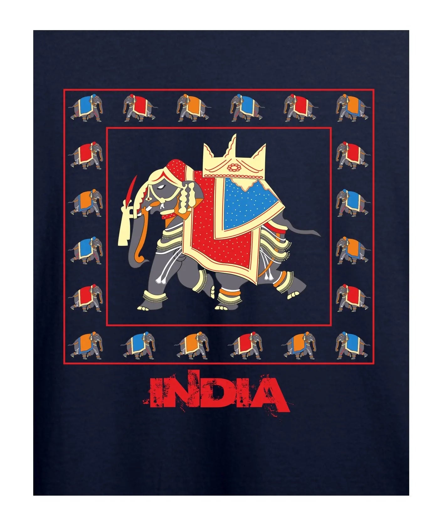 "India Elephant" Printed T-Shirt – Premium Round Neck - Navy Blue - 100% Cotton Offbeat