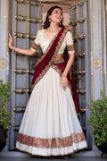 Ivory & Maroon Bridal Lehenga Choli Set with Dupatta – Classic Festive/Functionwear RTI