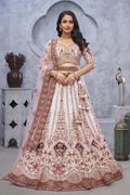 Ivory & Purple Floral Embroidered Bridal Lehenga with Heavy Zari & Sequin Work KSR