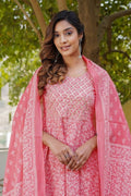 Pink Floral Cotton Kurta Set with Dupatta KF
