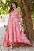 Pink Floral Cotton Kurta Set with Dupatta KF