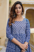 Blue Floral Cotton Kurta Set with Dupatta KF