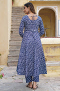 Blue Floral Cotton Kurta Set with Dupatta KF