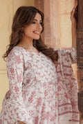 Ivory & Dusty Rose Floral Cotton Voile Kurta Set with Dupatta KF